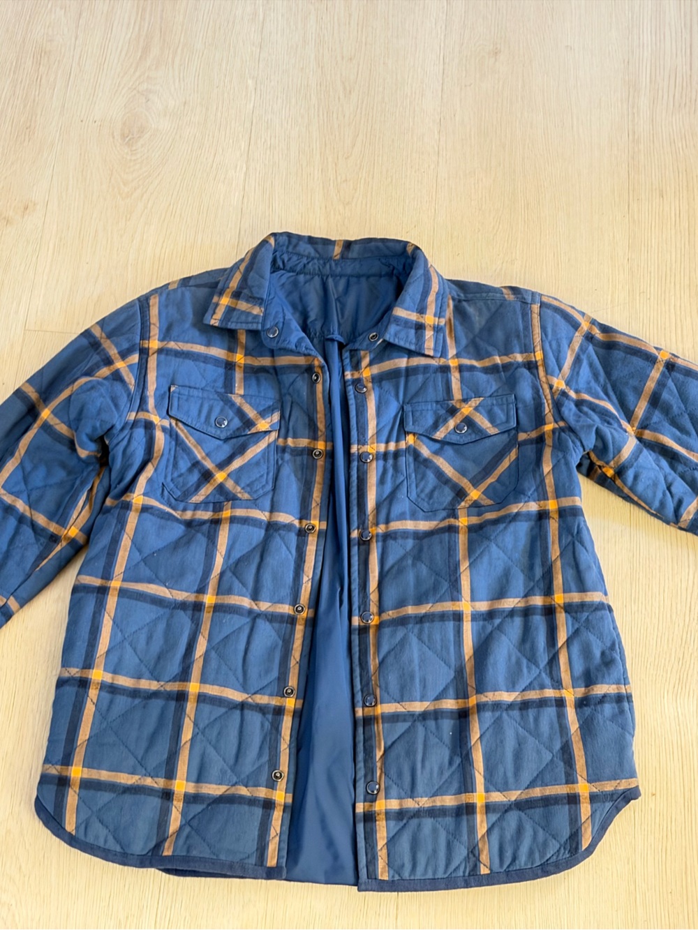 Stella McCartney Navy & Mustard Plaid Quilted Puffer Jacket